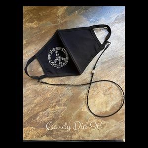 NWT Handmade Candy Did It! Black Double Layer Double Crystal Peace Face Mask